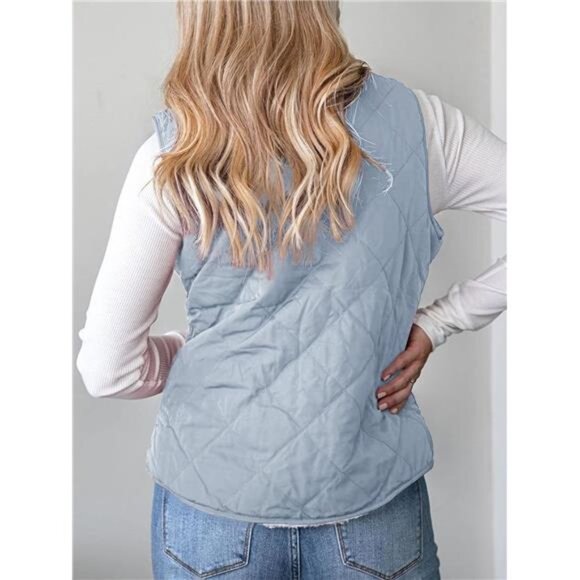 Valphsio Women's Reversible Sherpa Vest Quilted Zip Fleece Padded Gilet with - Picture 3 of 6